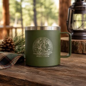 GFBC insulated stainless steel campfire mug with Bigfoot artwork
